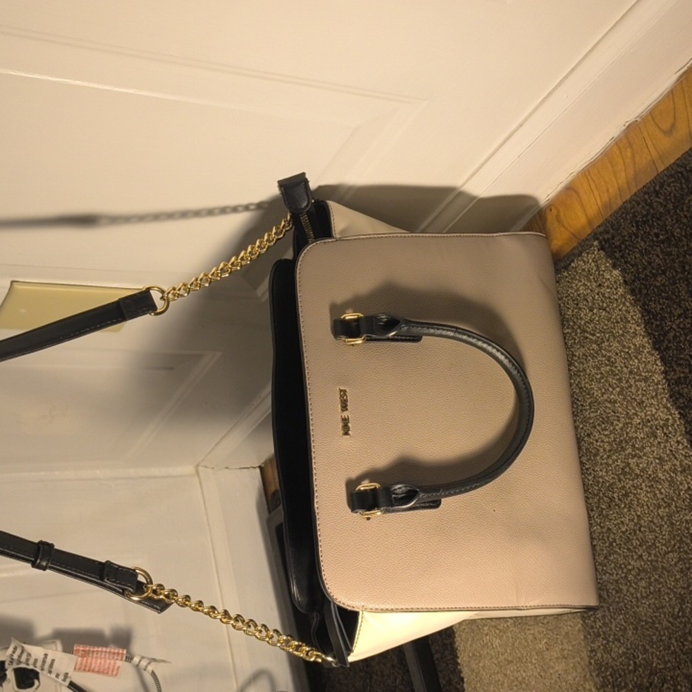 Nine West Taupe and Black Satchel